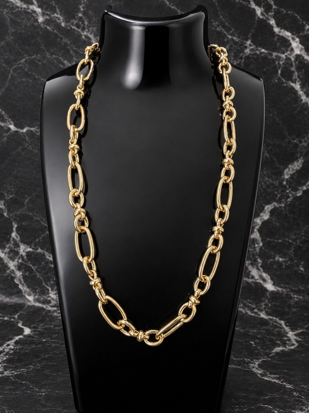 Gold Tone Gap Link Necklace 17.5 Inch Statement Chain Necklace